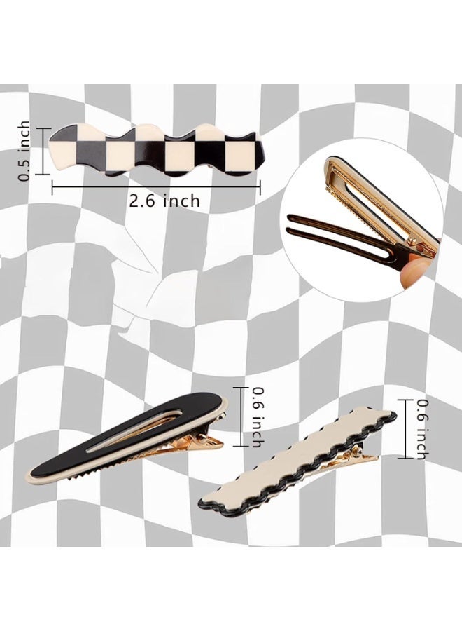 ChicAbode 14 PCS No Bend Hair Clips, Black & White Checker Hair Barrettes, No Crease Duckbill Hairpins, Geometric Wave Styling Clips, Minimalist Hair Accessories for Women & Girls - Image 2
